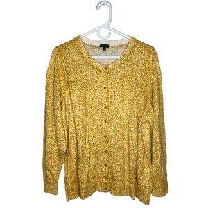 Talbots Womens Cardigan Sweater Size 2X Yellow Animal Print Angora Rabbit Hair